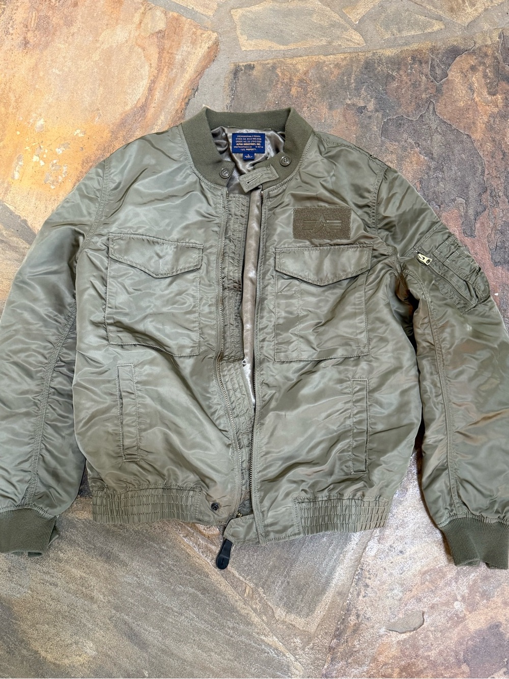 Alpha Industries Olive Green Military Flight Bomber Jacket L